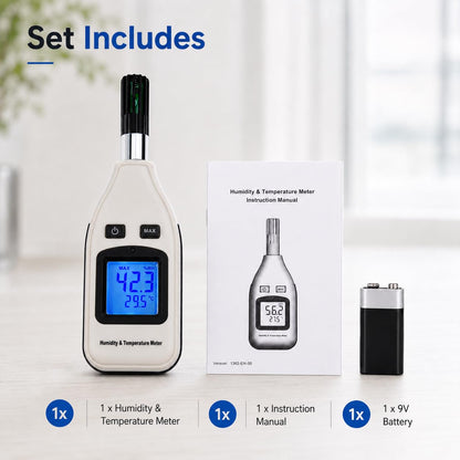 Handheld Digital Humidity & Temperature Meter 0~100% RH/ -30~70°C (-22~158°F) LCD Display Backlight Moisture Thermo Hygrometer Thermometer Small Tester Gauge for Home Kitchen Indoor Outdoor