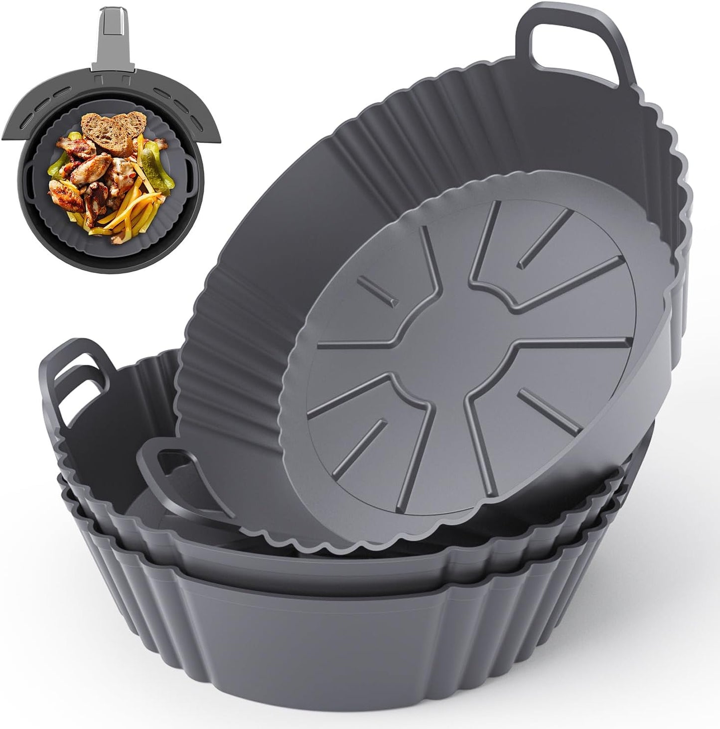 Silicone Air Fryer Liners 2 Pack, Reusable Liners Compatible for Ninja Foodi DZ201, DZ401, DZ550, COSORI, Chefman, Instant Air Fryer, and 6-in-1 8-10QT Air Fryer Baskets