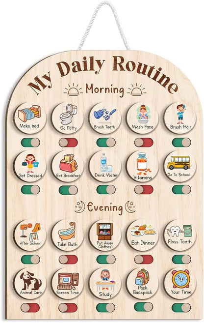 TinyKidz Wooden Daily Routine Chart 11x15, Schedule Board for Kids, Wooden Chore Chart for Kids, Responsibilities Chart for Toddlers, Morning Bedtime Routine for Toddlers