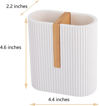 Toothbrush Holders for Bathroom, Bamboo Electric Toothbrush Stand, White | Toothbrush and Toothpaste Organizer for Sink Countertop, Bathroom Storage Stand for Brushing Accessories
