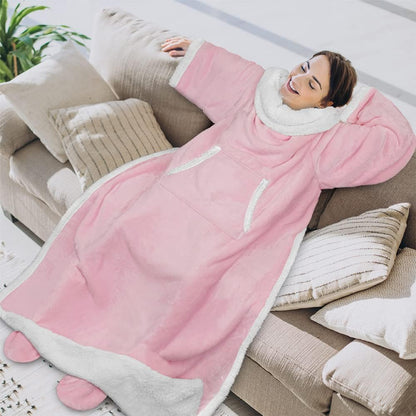 PAVILIA Fleece Blanket with Sleeves, Foot Pockets for Women Men Adults, Plush Wearable Blanket Throw Wrap, Warm Snuggle Blanket Robe, Cozy Gift Ideas Wife Mom, Dark Purple