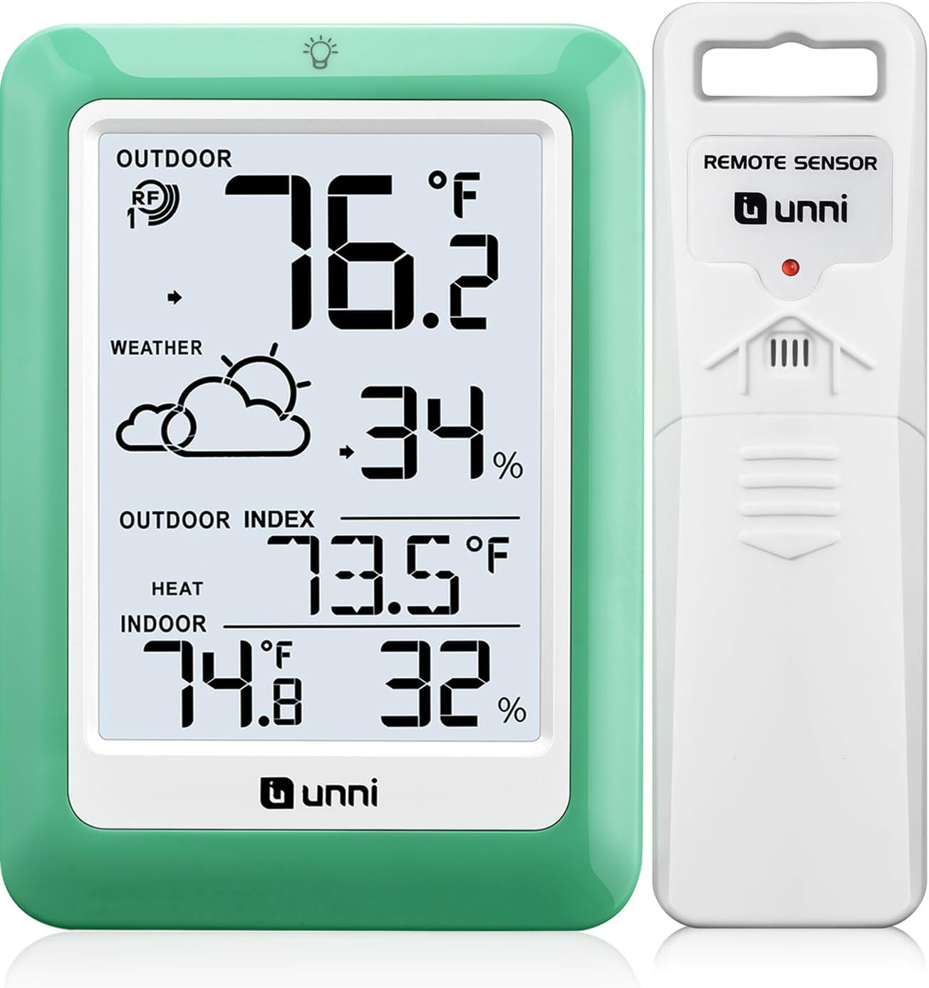 Indoor Outdoor Thermometer Hygrometer Wireless Weather Station, Temperature Humidity Monitor Battery Powered Inside Outside Thermometers with 330ft Range Remote Sensor and Backlight Display