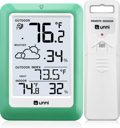 Indoor Outdoor Thermometer Hygrometer Wireless Weather Station, Temperature Humidity Monitor Battery Powered Inside Outside Thermometers with 330ft Range Remote Sensor and Backlight Display