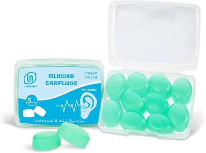 LYSIAN Moldable Silicone Ear Plugs for Sleep and Swim, 5 Pairs, Blue