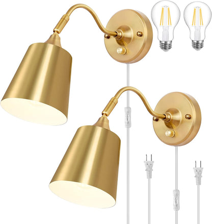 TRLIFE Wall Sconces Plug in, Dimmable Wall Lights with Plug in Cord Adjustable Lighting Angle Wall Mounted Light with On/Off Rotary Switch for Bedside, Bedroom, Over Mirror(2 Pack, 2 Bulbs Included)