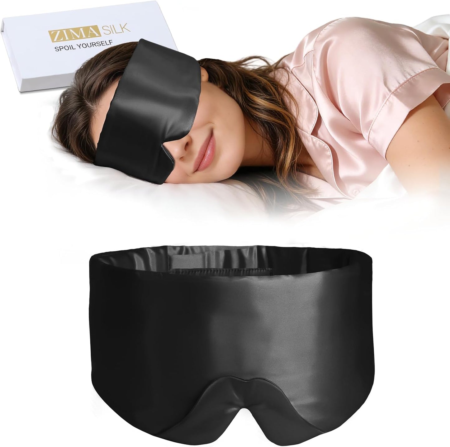 ZIMASILK 22 Momme 100% Mulberry Silk Sleep Mask - Full Silk Filled | Ultra-Soft & Breathable, Face-Hugging Blackout Eye Cover for Sleeping ( Pink )