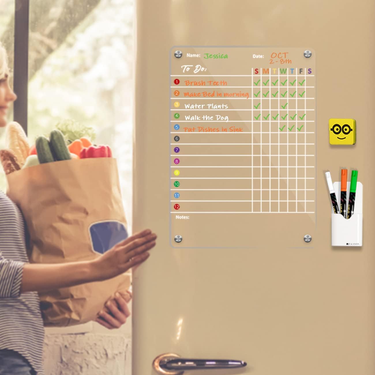 Magnetic Acrylic Chore Chart 17"x12" Clear Chore Chart for Adults and Teenagers Dry Erase Board Includes 3 Dry Erase Markers