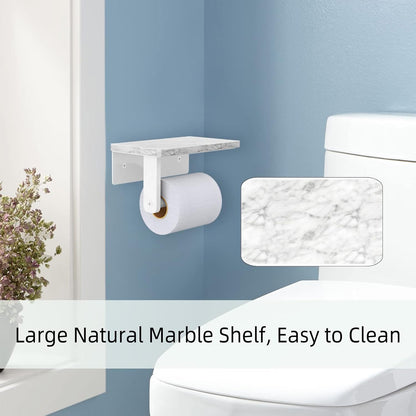 Gypie Marble Toilet Paper Holder with Shelf, Wall Mounted Matte Black | Stainless Steel Tissue Roll Paper Holder Dispenser for Bathroom Washroom