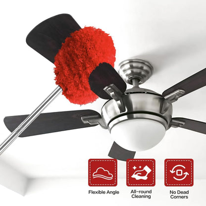 Ceiling Fan Cleaner Duster Reusable Microfiber Ceiling Fan Blade Cleaner Removable Duster with Extension Pole Adjusts 13 to 49.7 Inch for Cleaning Walls Bookshelves Furniture Door Window Top (Blue)