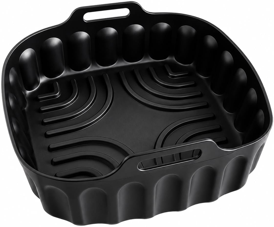 HBH Enterprises Silicone Air Fryer Liner for 5–6 QT Air Fryers, Reusable Food Grade Silicone Basket, Non-Stick, Dishwasher Safe, Heat Resistant to 450°F, Air Fryer Accessory, Black