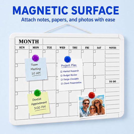 MaxGear Weekly Dry Erase Calendar Board, 11" x 17" Magnetic Whiteboard | Double-Sided Wall Planner: Weekly Calendar on One Side, Blank Whiteboard on The Other, Includes 3 Color Markers and Magnets