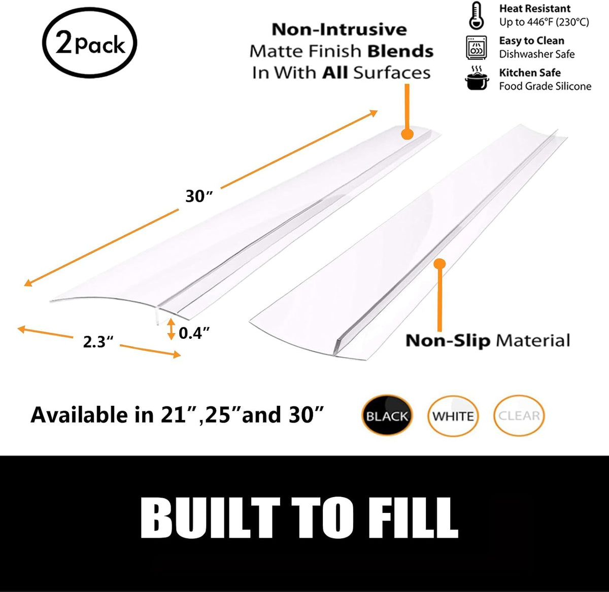 SEVCHY Silicone Stove Gap Covers (2 Pack), Oven Gap Filler, Heat Resistant Stove Gap Filler, Seal Gap Between Stovetop and Counter, Easy Clean (21 inch, Black)