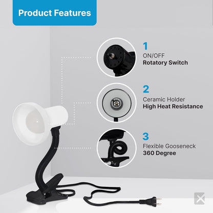 Xtricity LED Clip on Desk Lamp with 360° Flexible Gooseneck, White Finish