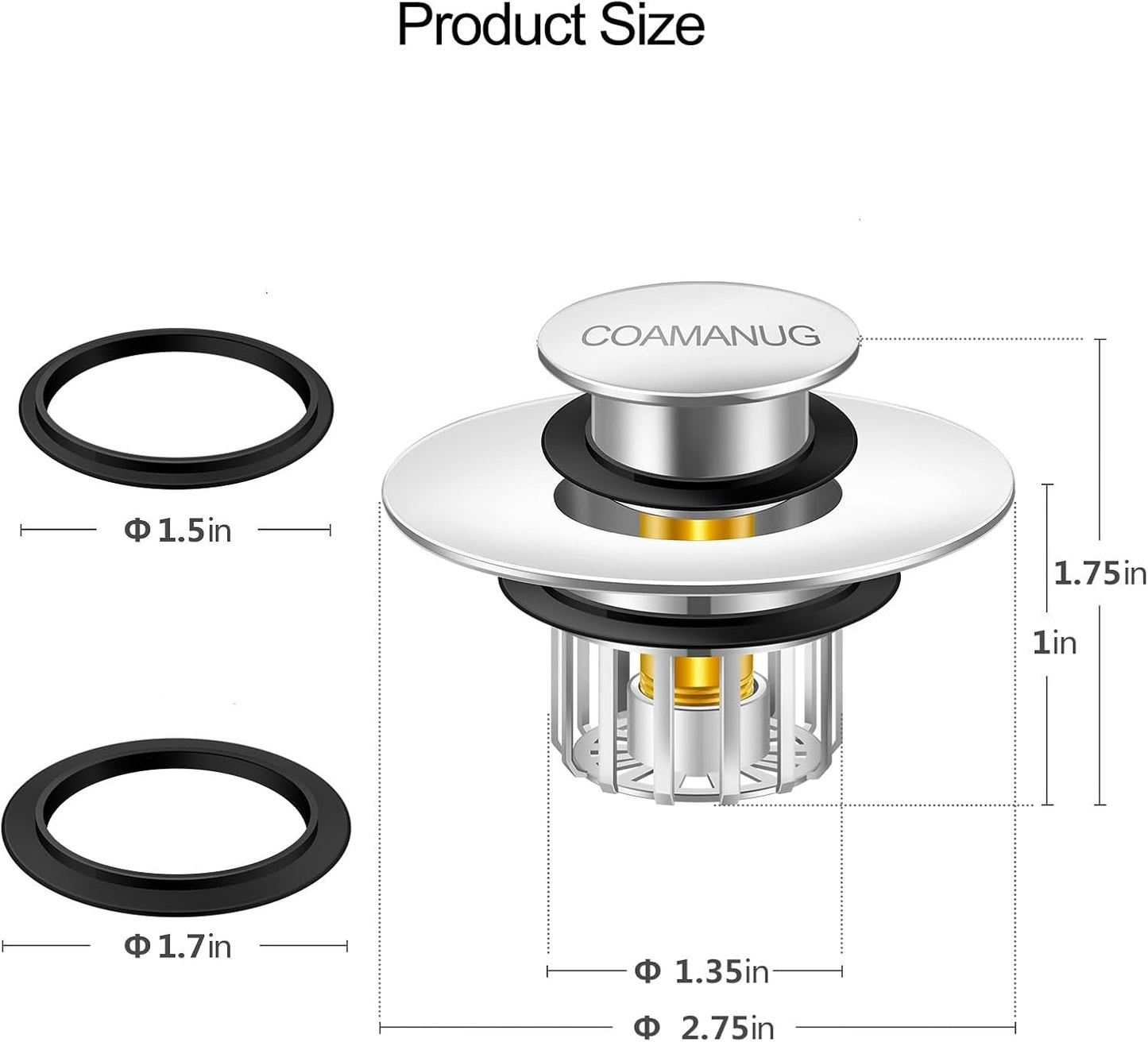 coamanug Bathtub Stopper | Shower Drain Hair Catcher, Pop-up Tub Stopper with Strainer | Bathroom Drain Plug | Drain Protector for 1-1/2 to 1-3/4"" Bath Drain Hole