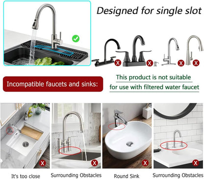 Silicone Faucet Mat, EK-Memory-fish Kitchen Faucet Mat Silicone Faucet Drip Catcher with Cuttable Circular Central for Kitchen Sink, Tailor-Made for Faucets with Deck Plate (Black)