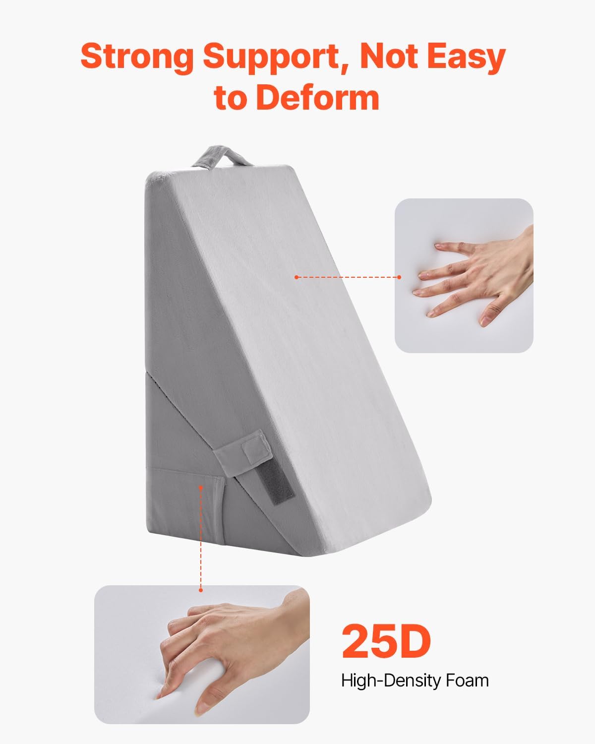 VEVOR Bed Wedge Pillow for Sleeping, Adjustable Orthopedic Bed Wedge, 25D High-Density Foam Filling & Soft Washable Cover, Post Surgery Pillow for Acid Reflux, Back Pain, Snoring Relief, Light Grey