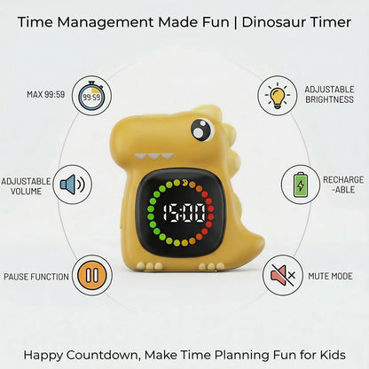 Pink Dinosaur Visual Timer for Kids, Girls Potty Training Timer | Color Countdown, Rechargeable, LED Screen, 99 Minute, Toddler, Children, Transition, 2-Min Toothbrush Setting, Hand Washing