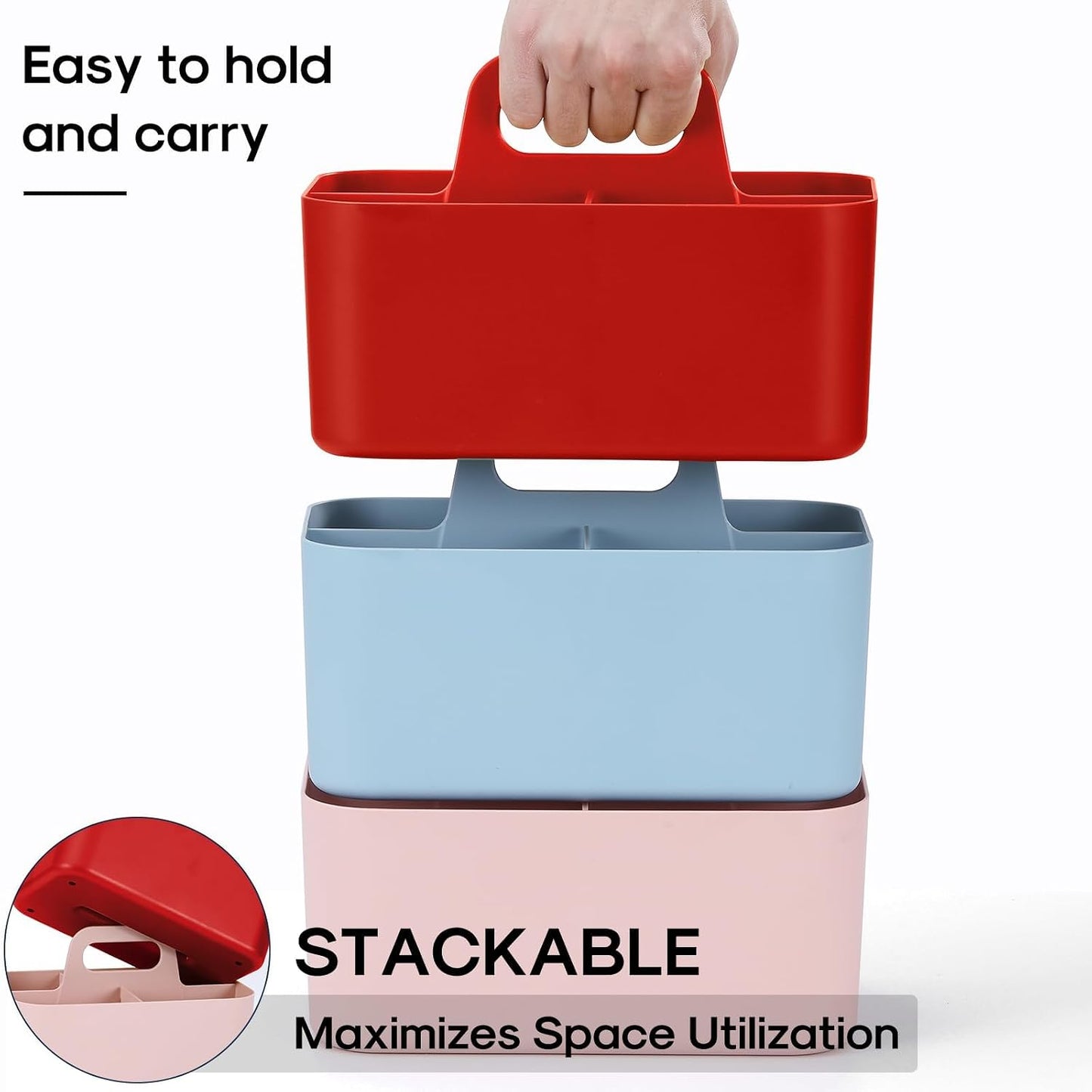 Multiuse Caddy Organizer with Handle, Portable Divided Plastic Tote Bin - Art Craft, Stationary Pen Marker Crayons, Makeup Hair Supplies Storage - Bathroom, Classroom, Dorm, Office, Desk Holder - Grey