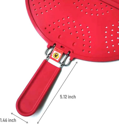 Foldable Silicone Splatter Screen, Bi-Fold Multifunction Shield for Frying Pan 11 3/4-Inch, Red