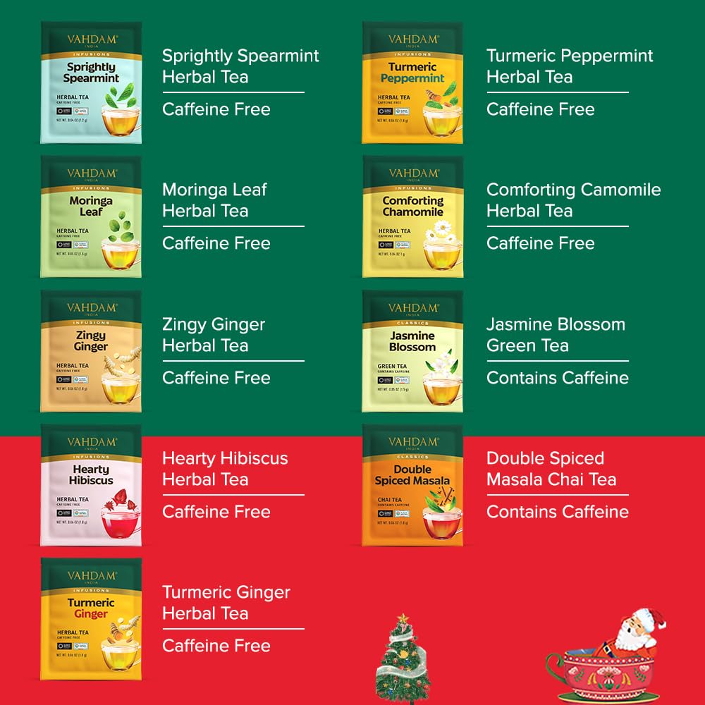 VAHDAM, Assorted Herbal Tea Sampler (18 Tea Bags, 9 Flavors) Caffeine-Free, Non-GMO | Double Infusion, Individually Enveloped Tea Bags | Herbal Tea Assortmen