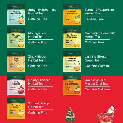 VAHDAM, Assorted Herbal Tea Sampler (18 Tea Bags, 9 Flavors) Caffeine-Free, Non-GMO | Double Infusion, Individually Enveloped Tea Bags | Herbal Tea Assortmen