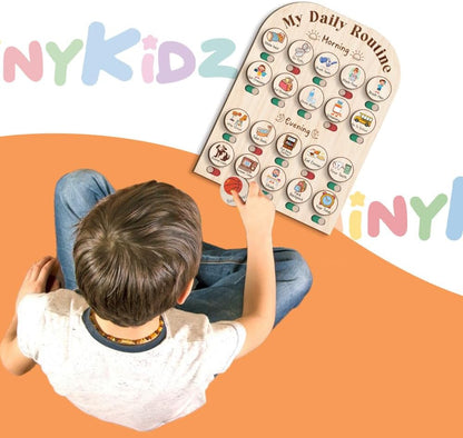 TinyKidz Wooden Daily Routine Chart 11x15, Schedule Board for Kids, Wooden Chore Chart for Kids, Responsibilities Chart for Toddlers, Morning Bedtime Routine for Toddlers