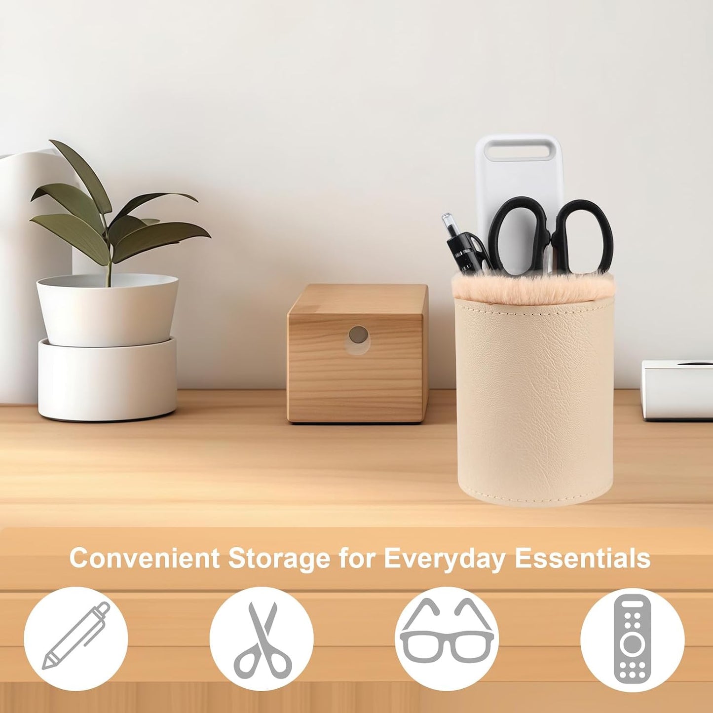 Glasses Holder for Nightstand, Plush Lined Eyeglass Case Stand with Protective Leather Exterior