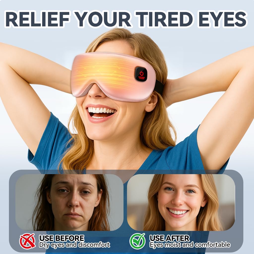 Heated Eye Mask - Cordless Eye Mask for Dry Eyes, Eye Relief, Eye Heating pad Improved Sleep,Travel, Office, Includes Removable and Washable Shells