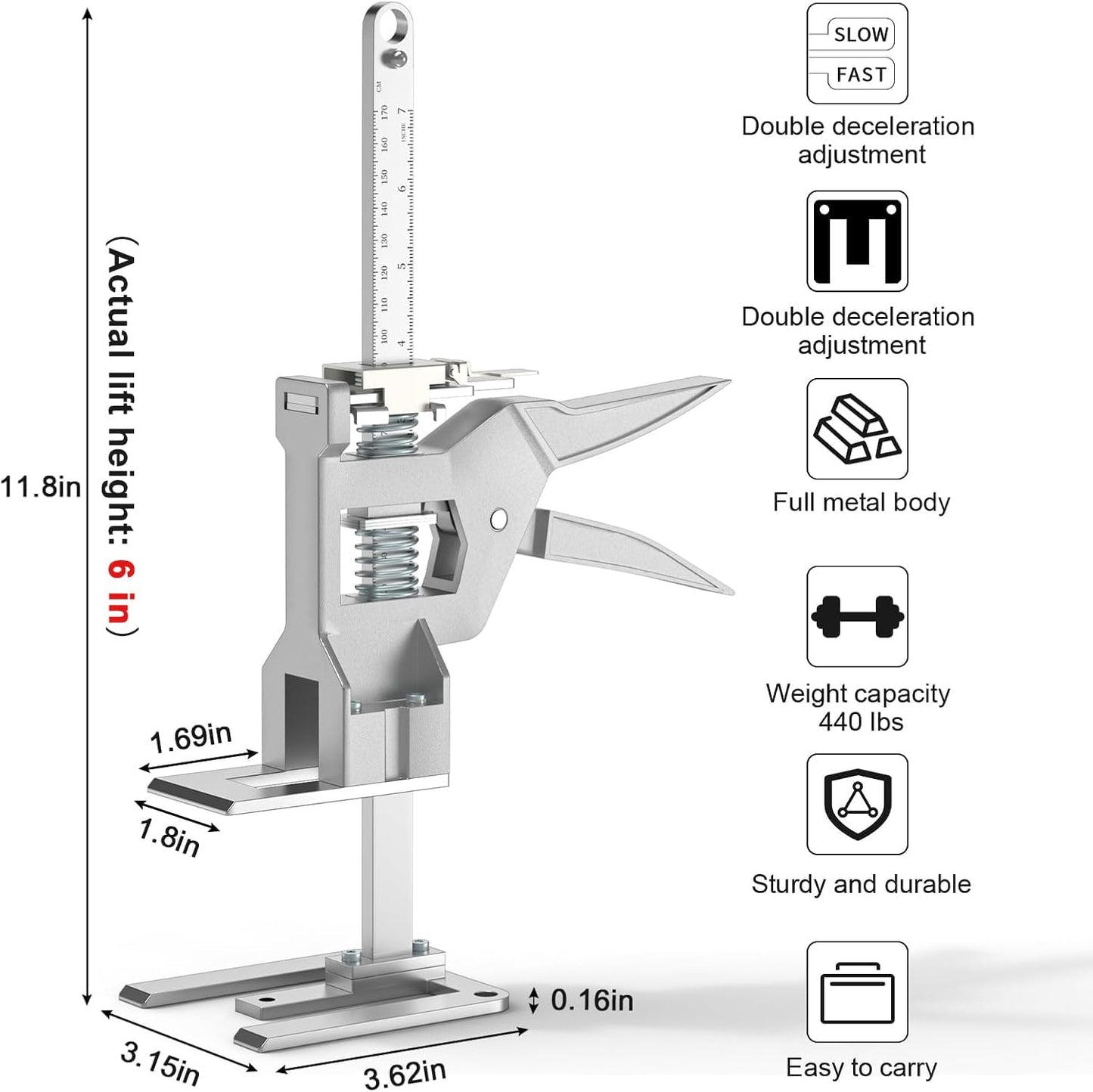 Labor Saving Arm Jack 2 Pack, Load-Bearing 440 lb Multi-Function Height Adjustment Lifting Device, Hand Furniture Lifter Tool, Furniture Jack for Lifting Door Furniture, Wall Tile Positioning