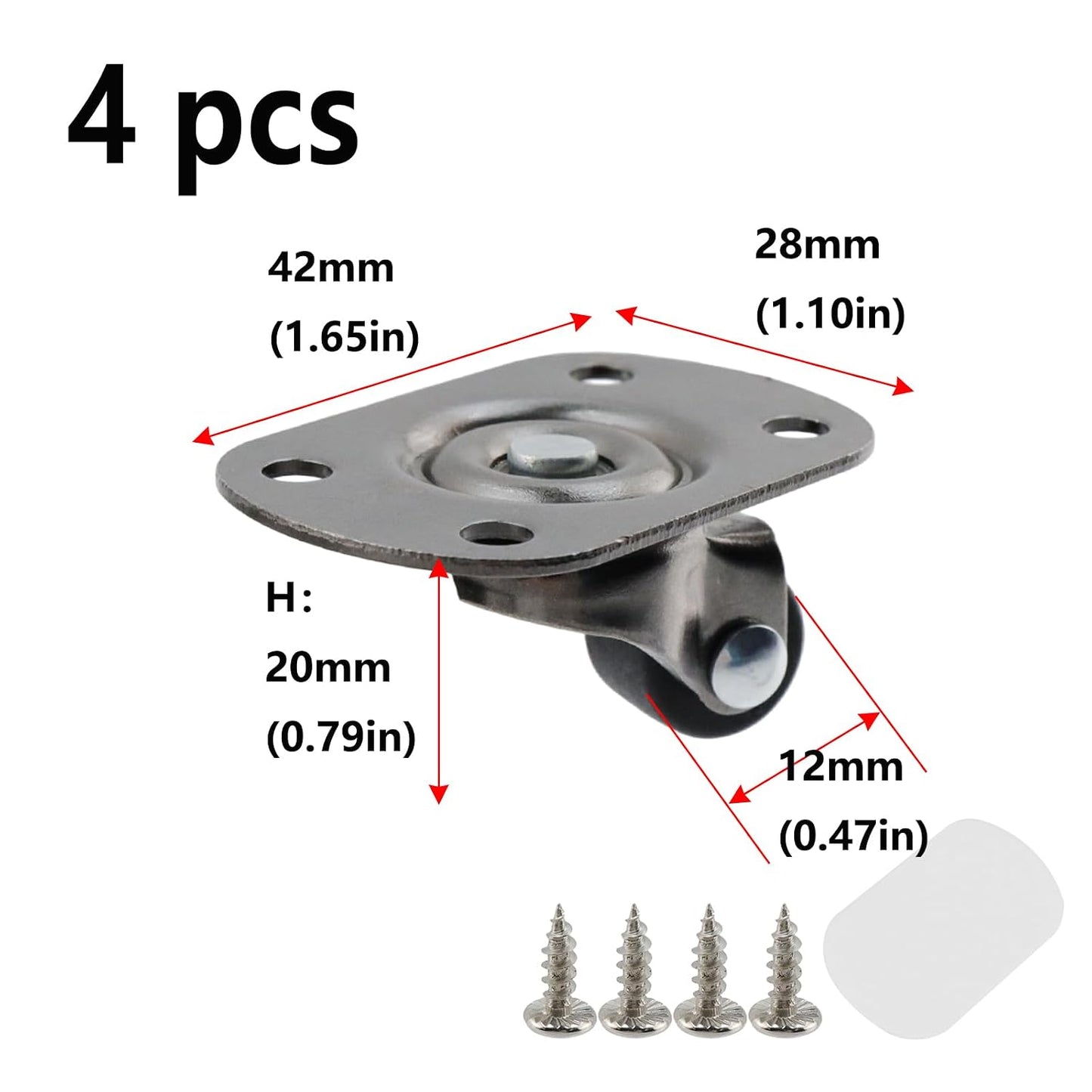 Semetall 4PCS Swivel Caster Wheels Square Cup Furniture Castors (Bronze) | 150kg Load Capacity, with Screws for Piano Feet, Sofa, Table, 1.02 Inch (26mm) Wheels