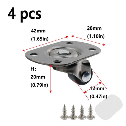 Semetall 4PCS Swivel Caster Wheels Square Cup Furniture Castors (Bronze) | 150kg Load Capacity, with Screws for Piano Feet, Sofa, Table, 1.02 Inch (26mm) Wheels
