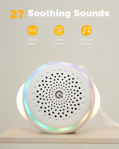 White Noise Sound Machine with 27 Soothing Sounds,Sleep Sound Timer and Memory Function - Portable Sound Machine for Baby and Adult at Home,Office,Travel and More