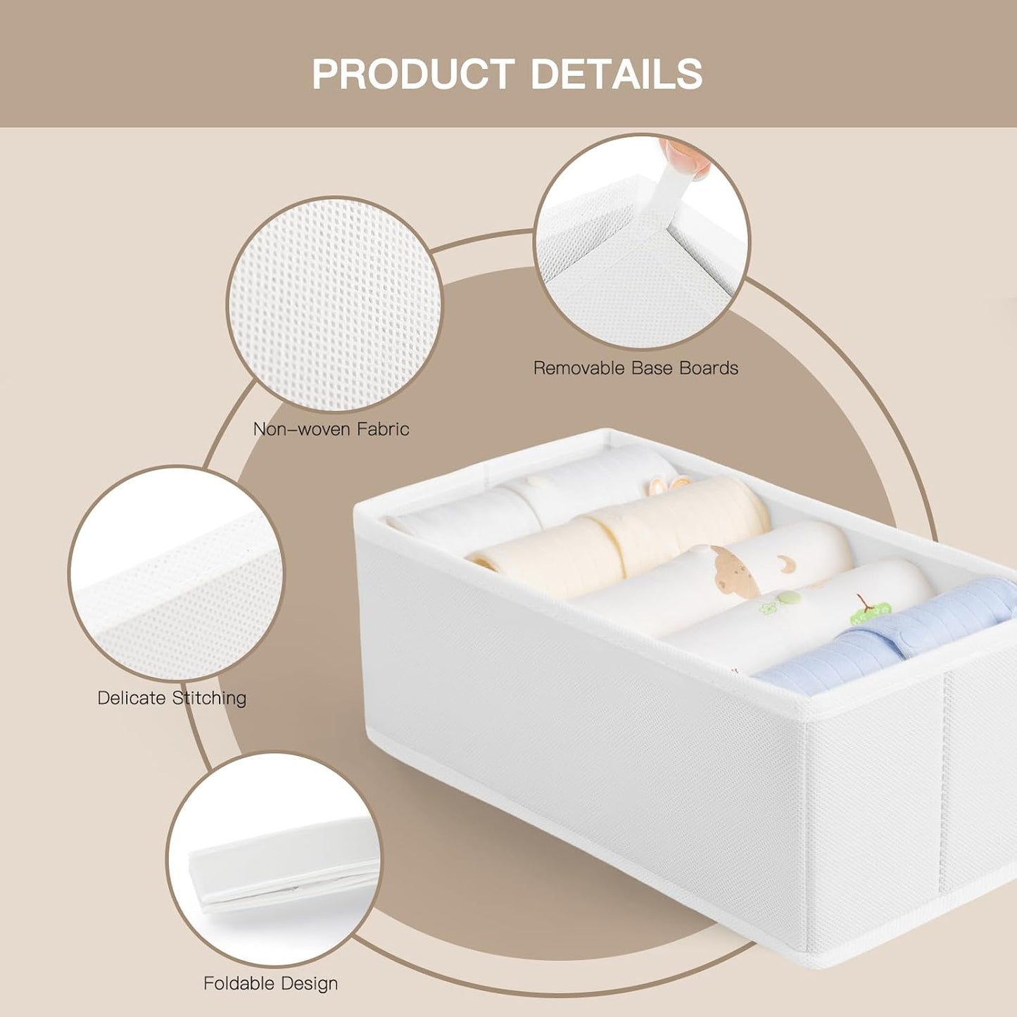 Drawer Organizer Clothes, 10 Pack Dresser Organizer for Baby Clothes, Underwear, Sock- Foldable Closet Organization and Storage Dividers Bins for Nursery, Bedroom (Beige)