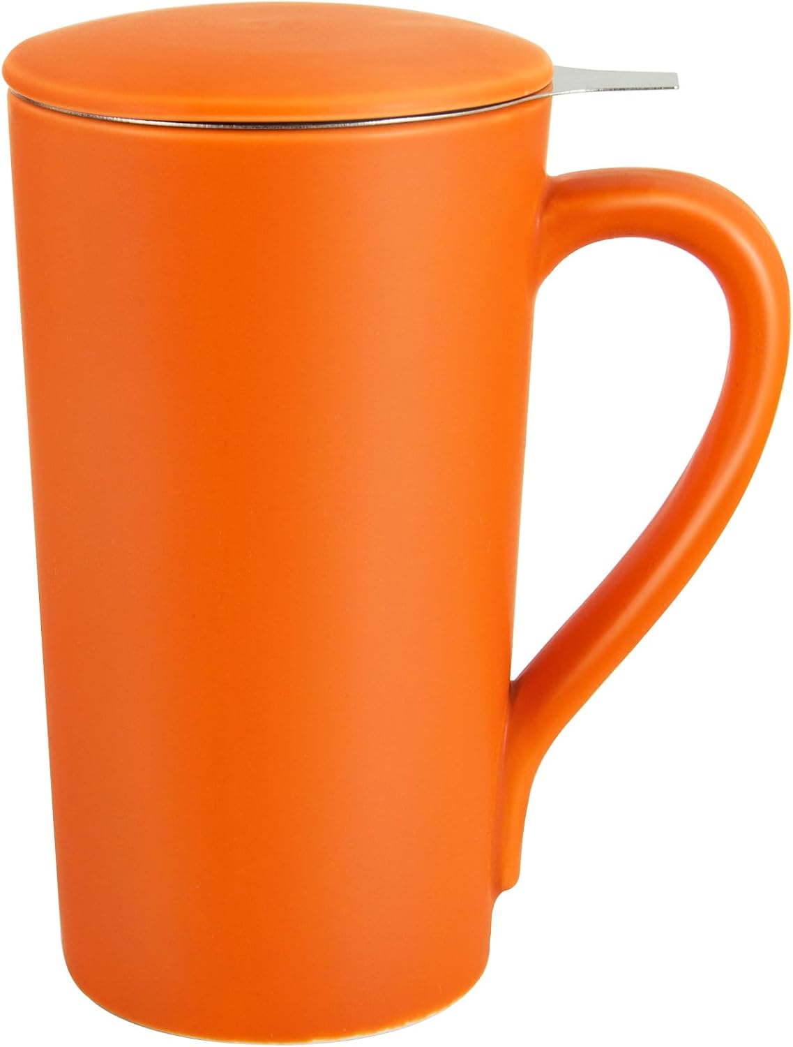 Tea Cup with Infuser and Lid,20 oz Orange Tea Mug with Handle | Ceramic Strainer Cup for Steeping Loose Leaf Gifts for tea Lovers