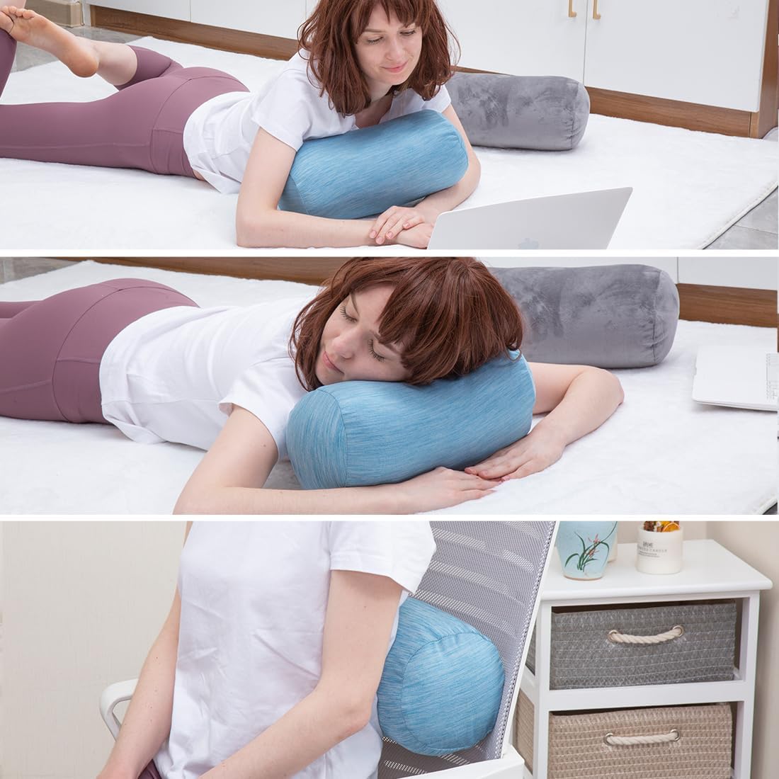 1 MIDDLE ONE Round Cylinder Bolster Pillow with Removable Cooling Cover, Tube Roll Cervical Pillow for Head, Neck, Back and Legs Support, 13"x 6", Grey