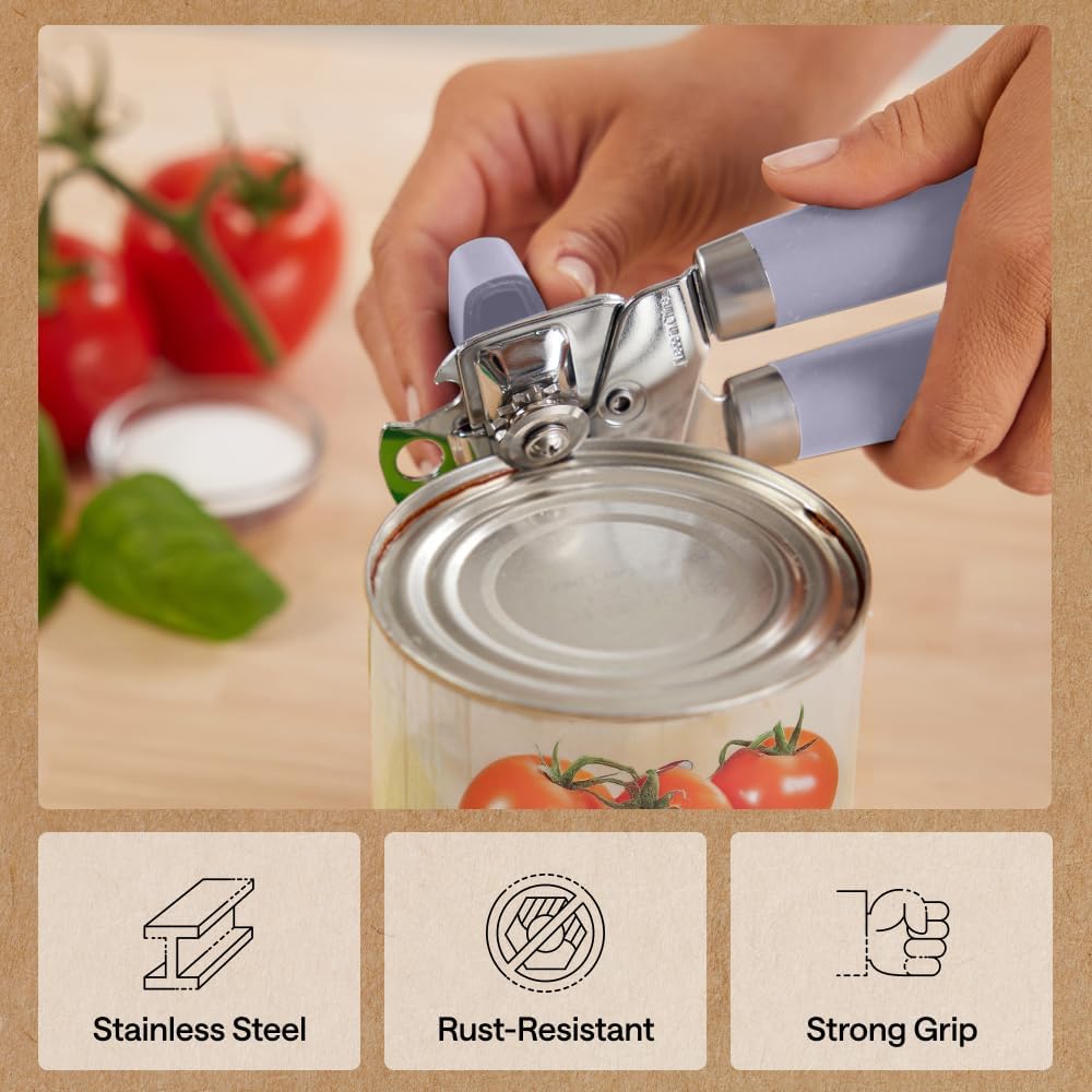 GORILLA GRIP Original Model Stainless Steel Smooth Edge Manual Can Opener and Bottle Openers, US Designed, Comfortable Handle, Oversized Handheld Turn Knob, Multifunctional Kitchen Tool, Gray