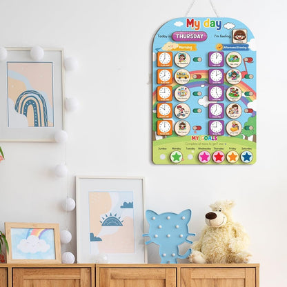TinyKidz Wooden Daily Routine Chart 11x15, Schedule Board for Kids, Wooden Chore Chart for Kids, Responsibilities Chart for Toddlers, Morning Bedtime Routine for Toddlers