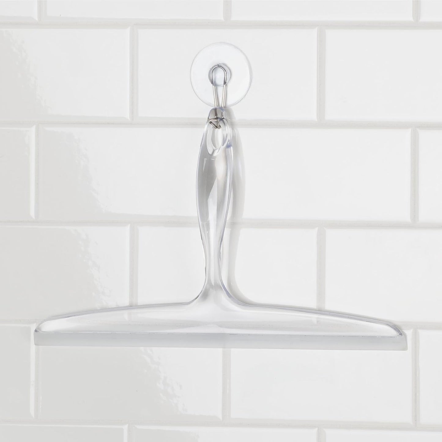 iDesign Plastic Bath Squeegee for Glass with Suction Hook Holder – 12", Clear