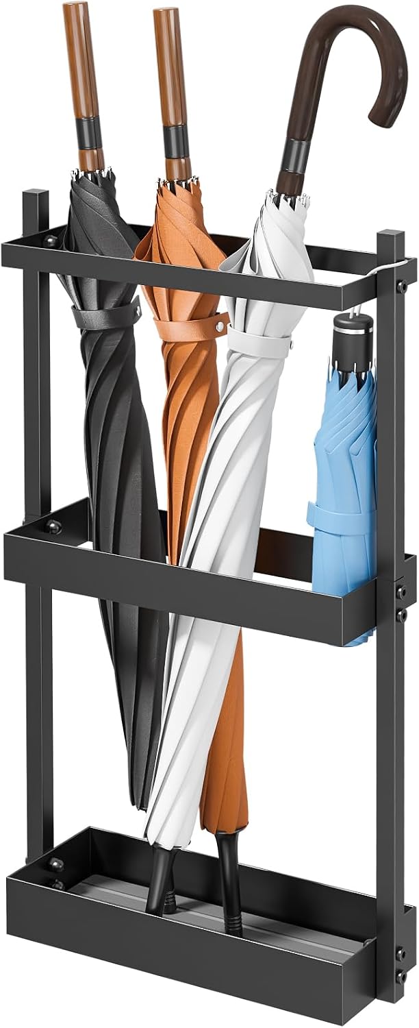 Metal Umbrella Stand with Drying Stone, Fits Compact Small Spaces | Free Standing