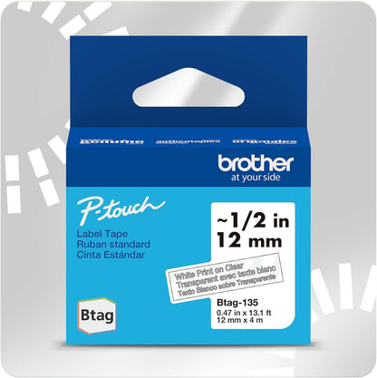 Brother Genuine P-Touch Btag BTAG231 Black on White Label Tape ~1/2in by 13.1ft (12mm x 4m). (Works Only with Brother PT-N10, PT-N20, PT-N25BT Label Makers)
