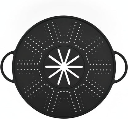 Silicone Pot Lid Spill Stopper with Handles, Heat Resistant Cover for Boiling Pots, 13.4 x 10.9 Inches, Black