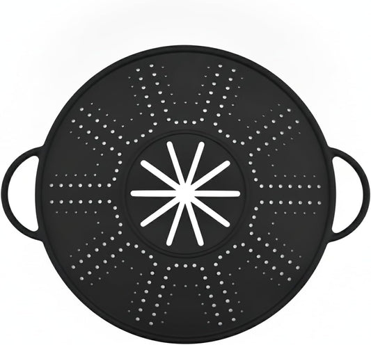 Silicone Pot Lid Spill Stopper with Handles, Heat Resistant Cover for Boiling Pots, 13.4 x 10.9 Inches, Black