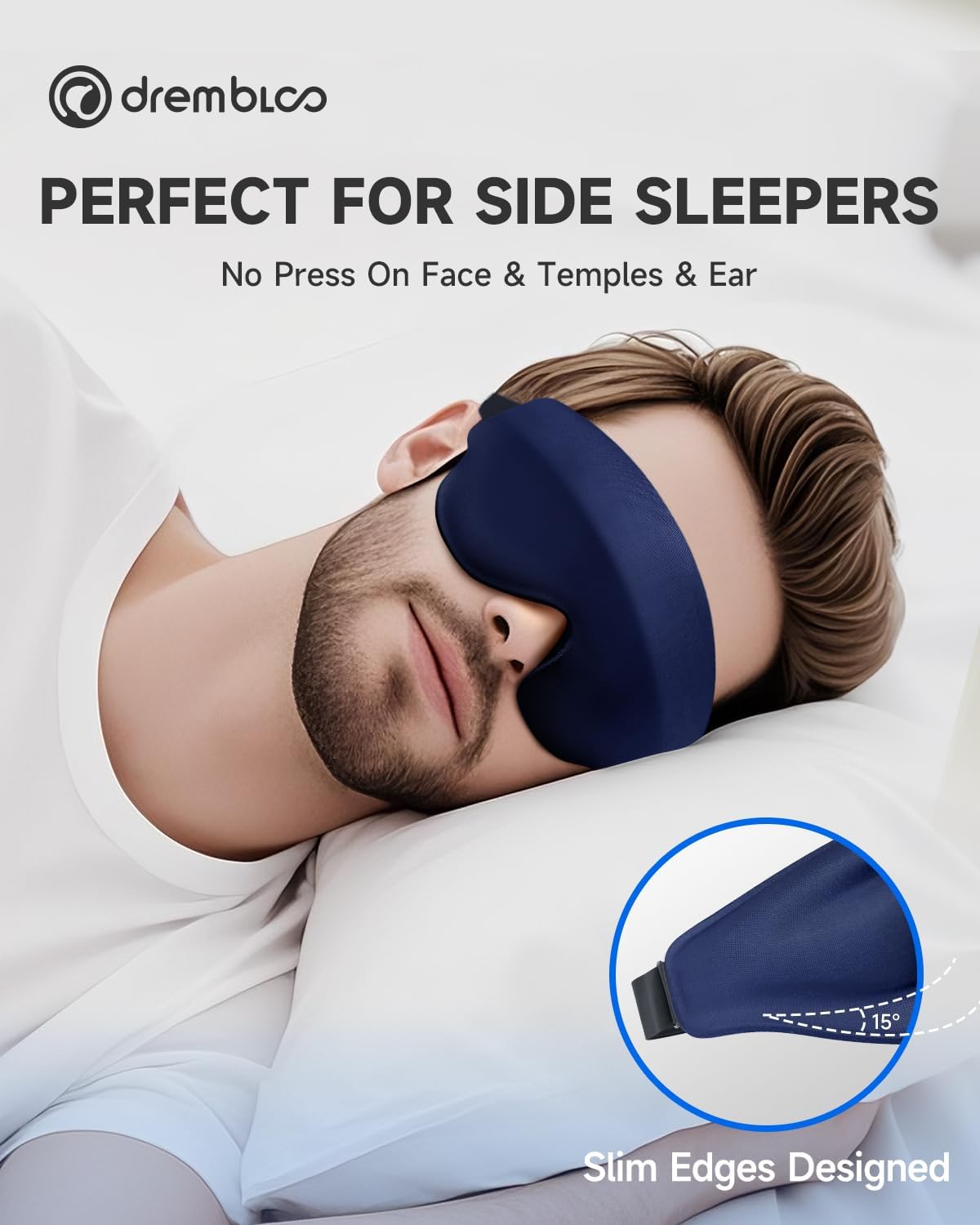 Sleep Mask for Side Sleeper Men Women, 100% Light Blocking Eye Mask for Lash Extensions, Soft 3D Contoured Zero Pressure Blindfold Sleeping Masks for Travel, Breathable Adjustable Eye Cover, Navy