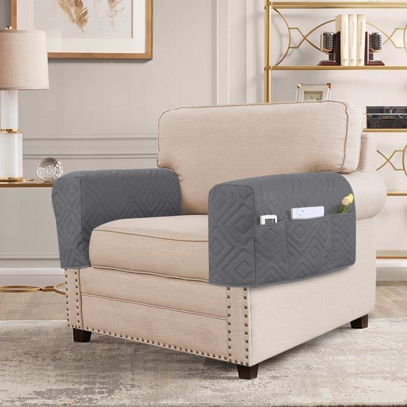 H.VERSAILTEX Water Resistant Armrest Covers for Sofa, 2 Pack, Ivory/Beige | Waterproof Armchair Caddy, Couch Arm Covers Remote Control Holder Sofa Armrest Organizer for Magazine, Tablet, Phone, iPad