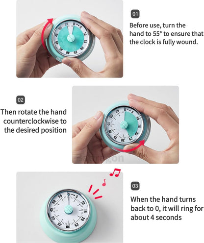 Visual Timer, 60-Minute Magnetic Mechanical Kitchen Timer Green | Stainless Steel Manual Countdown Timer with Loud Alarm for Cooking, Fitness, Office