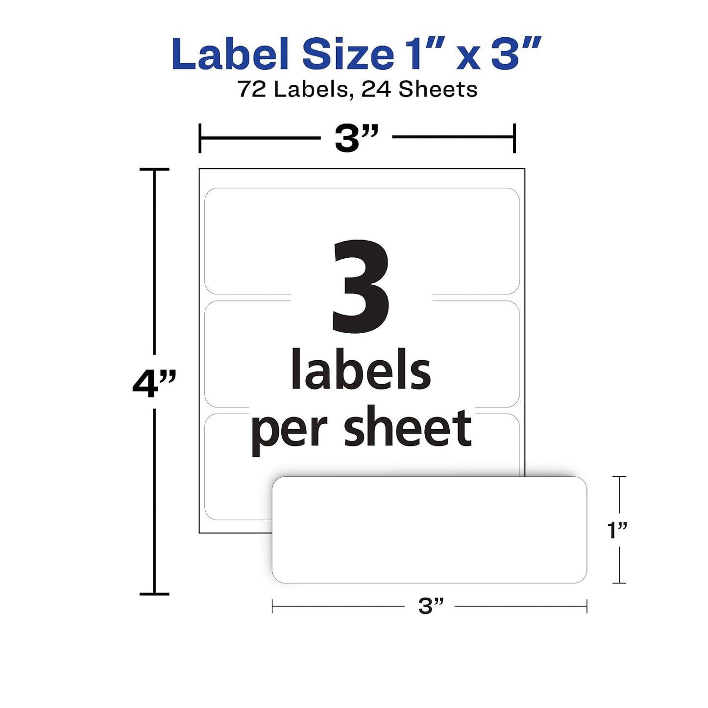 Avery® Multi-Use Removable Labels, 1" x 3", White, Non-Printable, 72 Blank Labels Total (6728)
