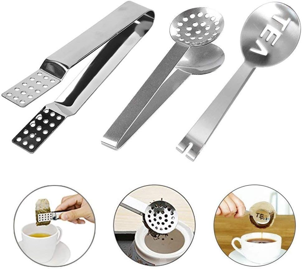 4 Pcs Stainless Steel Tea Bag Tongs Teabag Squeezer Strainer Holder Grip Metal Spoon Mini Sugar Clip Kitchen Bar Tools