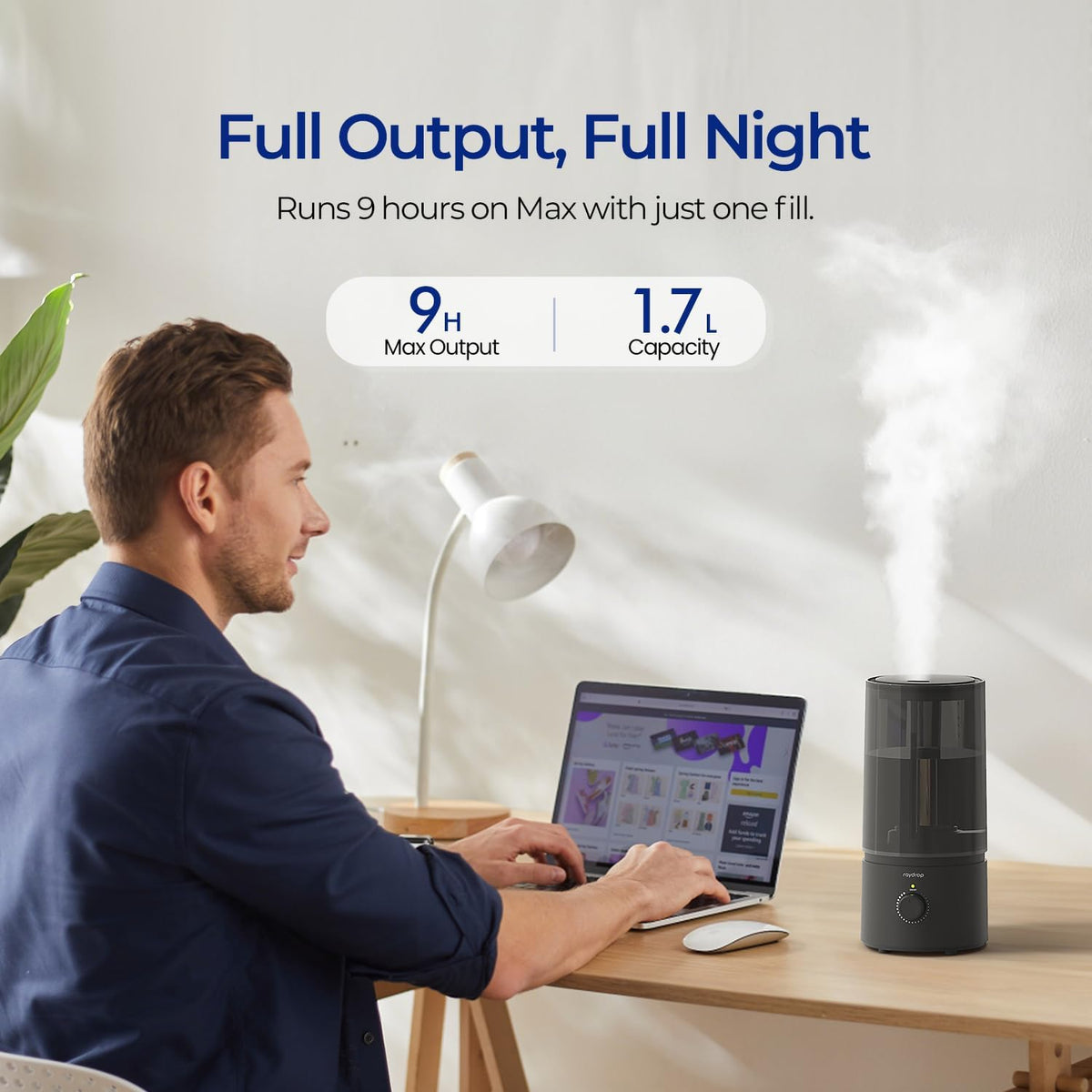 raydrop 1.7L Cool Mist Humidifier for Bedroom Nightstand