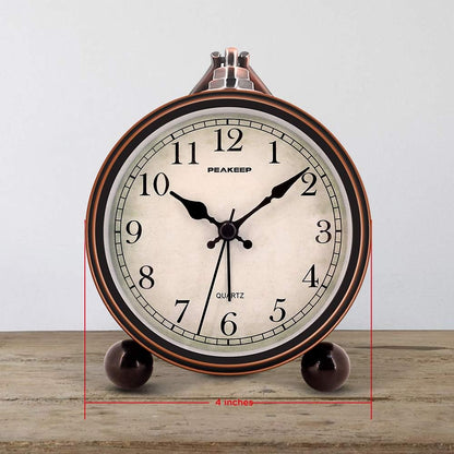 Peakeep 4" Small Battery Operated Antique Retro Analog Alarm Clock | with Contour Lines in Gold for Room Decor, Silent Elegant Bedside Desk Table Gift Clock
