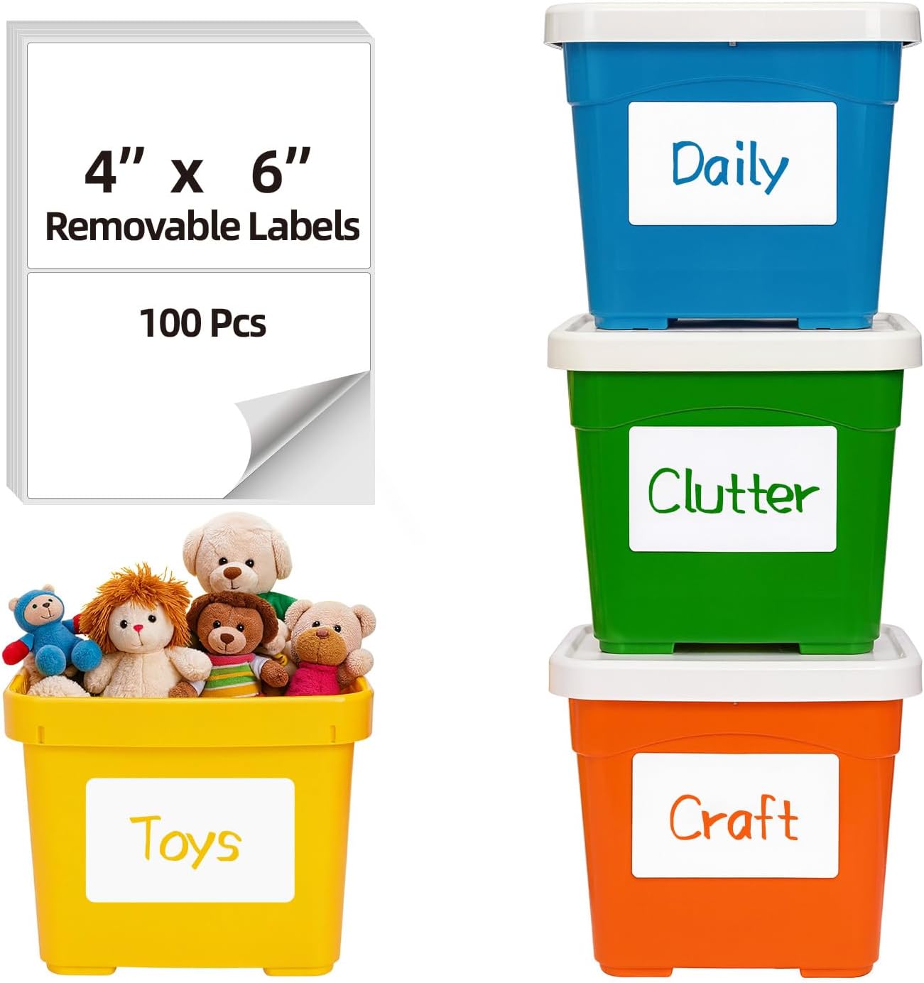 300 Labels Removable Food Labels, HUOJI 1 x 2 Kitchen Labels | 150 Labels per Roll, Date Stickers for Freezer, Refrigerator Food Containers, No Residue(2 Rolls, 2 Colors)